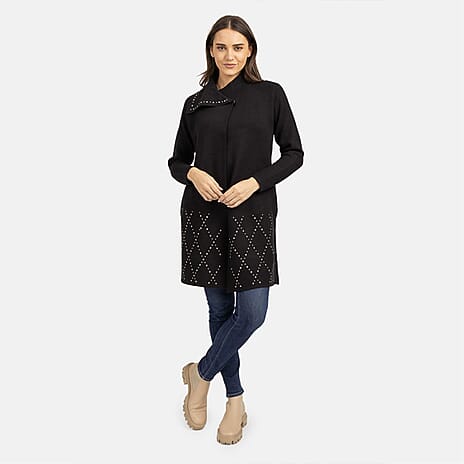 Mudflower Viscose Gold Studded Wrapover Cardigan (Size 10) - Black