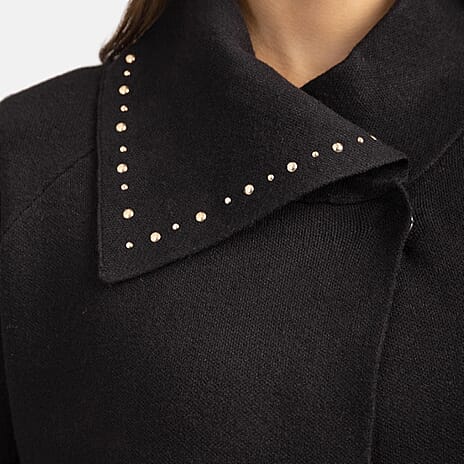 Mudflower Viscose Gold Studded Wrapover Cardigan (Size 10) - Black