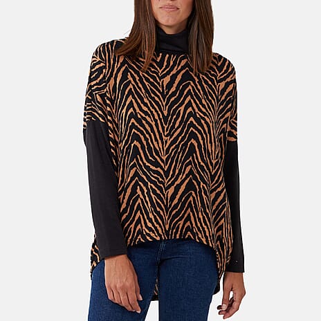 Nova of London - Animal Printed Roll Neck Jumper (Size S-M) - Brown