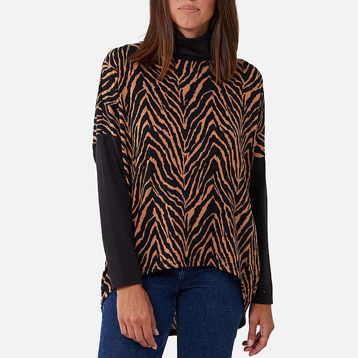 Animal Printed Roll Neck Jumper (Size S-M) - Brown