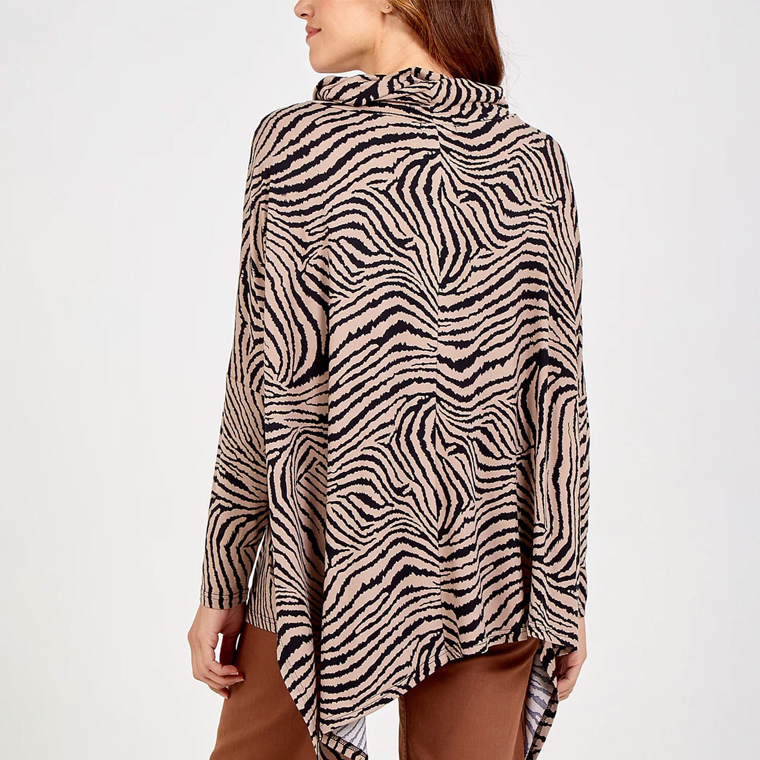 Nova of London - Abstract Zebra Pattern Oversized Cowl Neck Top(Size S-M) - Stone