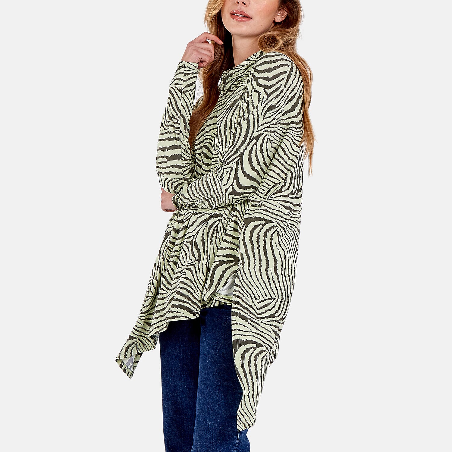 Nova of London - Abstract Zebra Pattern Oversized Cowl Neck Top(Size S-M) - Sage