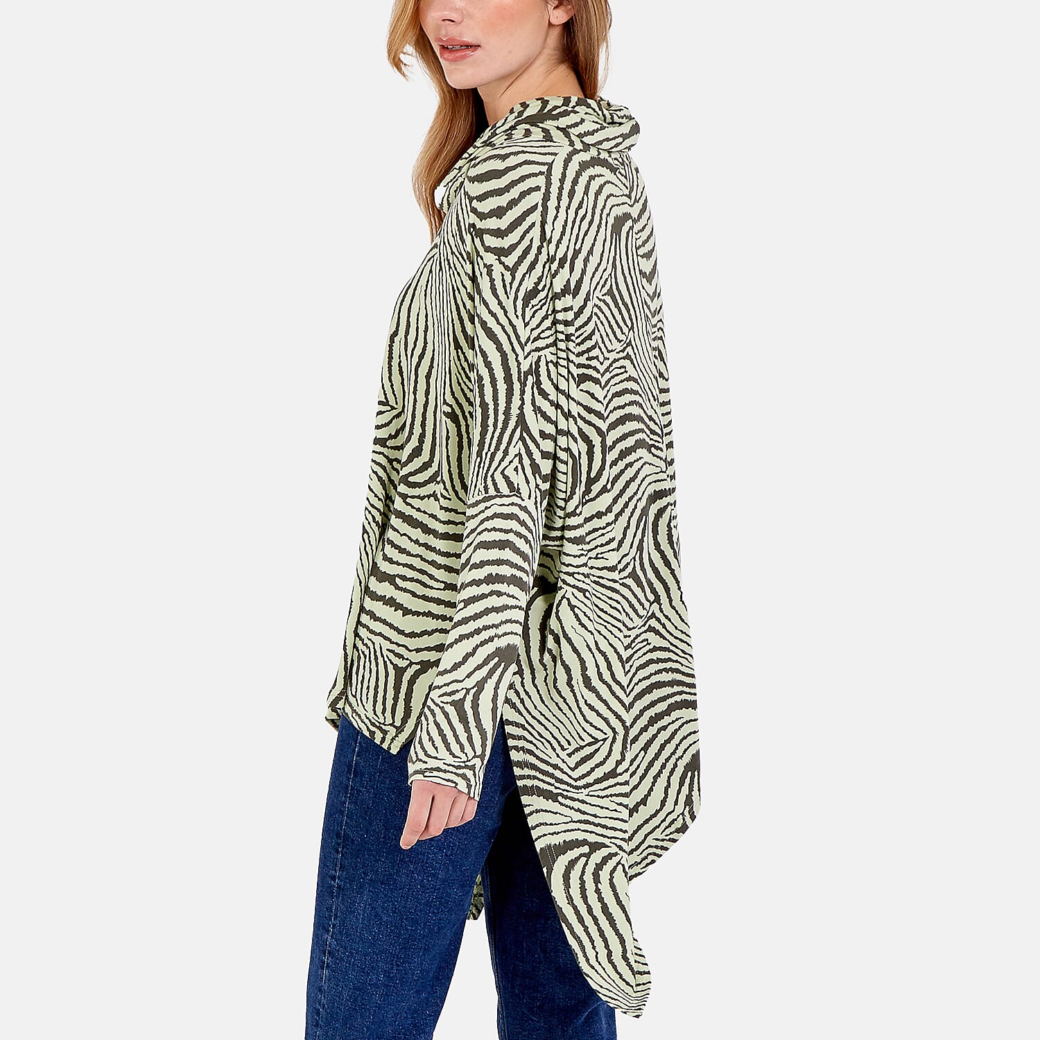 Nova of London - Abstract Zebra Pattern Oversized Cowl Neck Top(Size S-M) - Sage