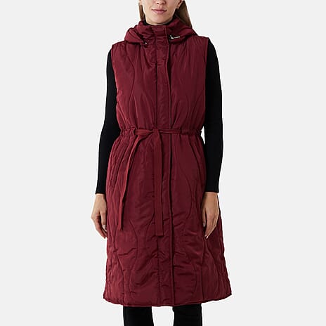 Onion Quilted Hooded Gilet (Size- S) - Wine
