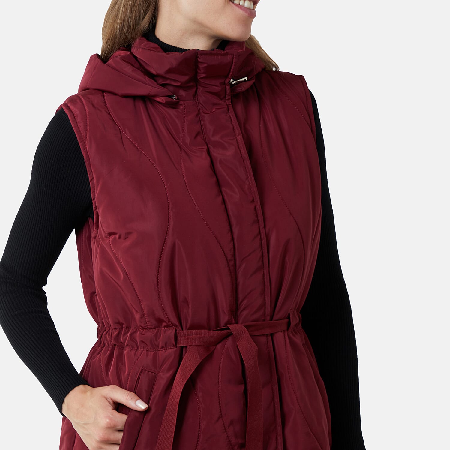 Nova of London - Quilted Hooded Gilet (Size S) - Wine - Including Free Hat-Gloves Set