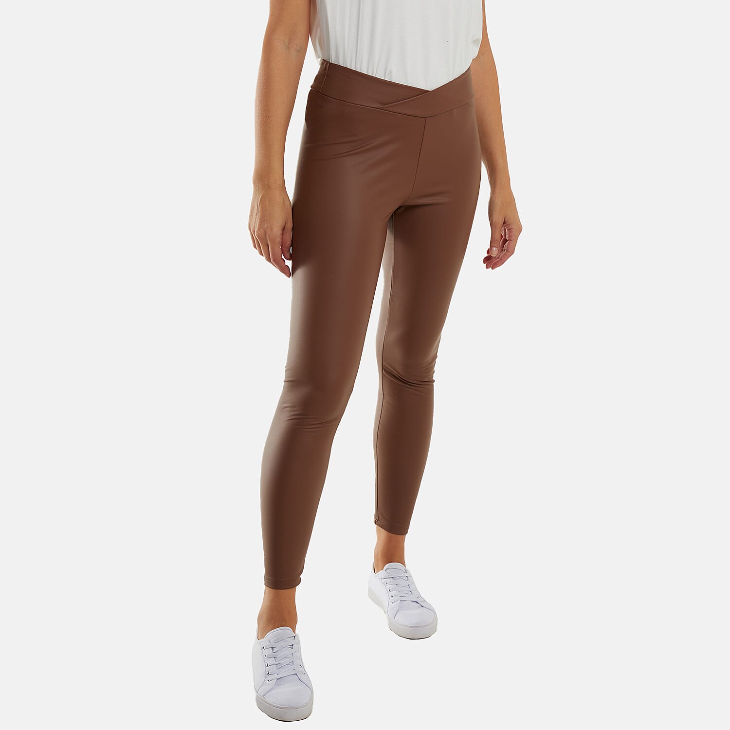 Nova of London - Leather Look Asymmetric Waistband Legging (Size XL) - Tobacco