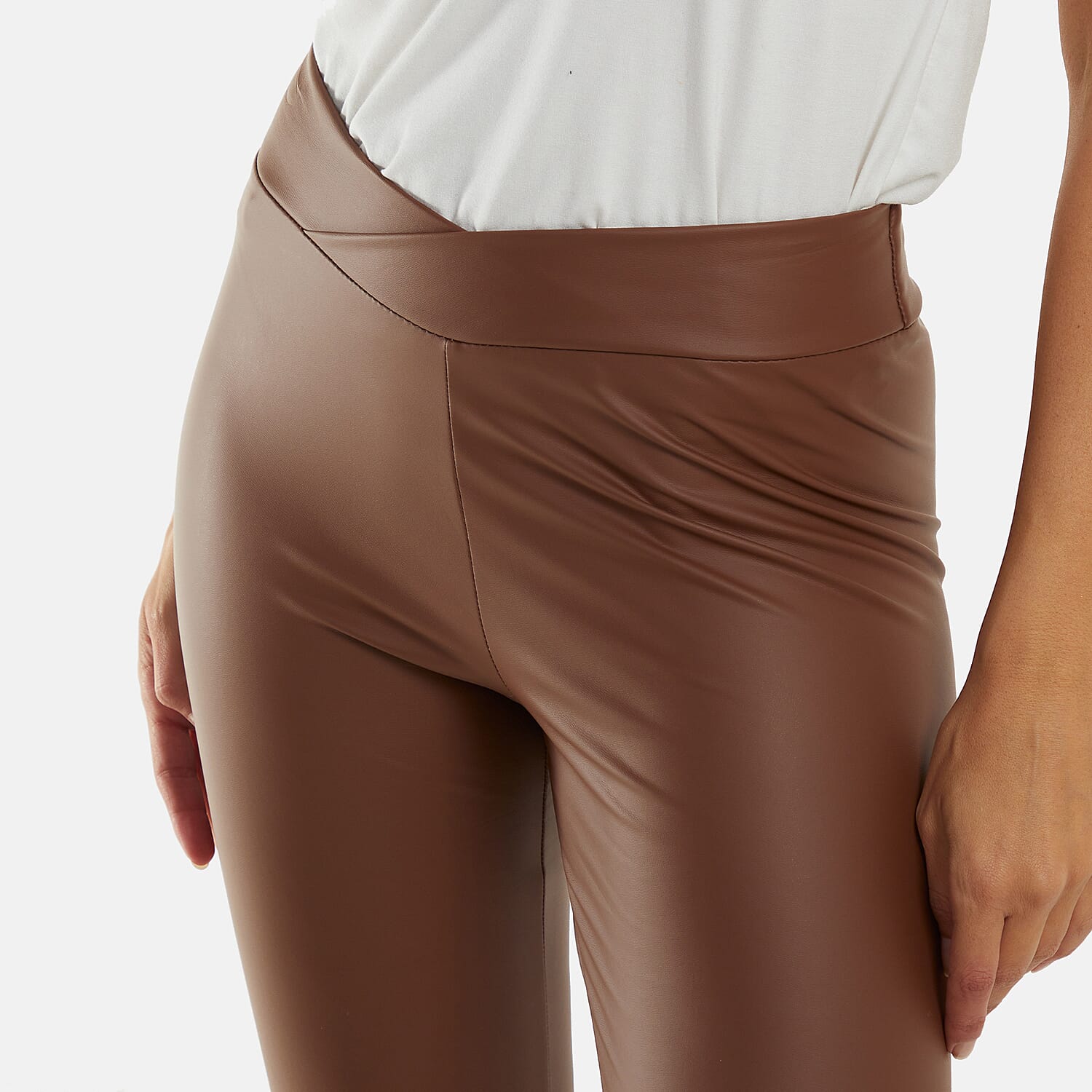 Nova of London - Leather Look Asymmetric Waistband Legging (Size XL) - Tobacco