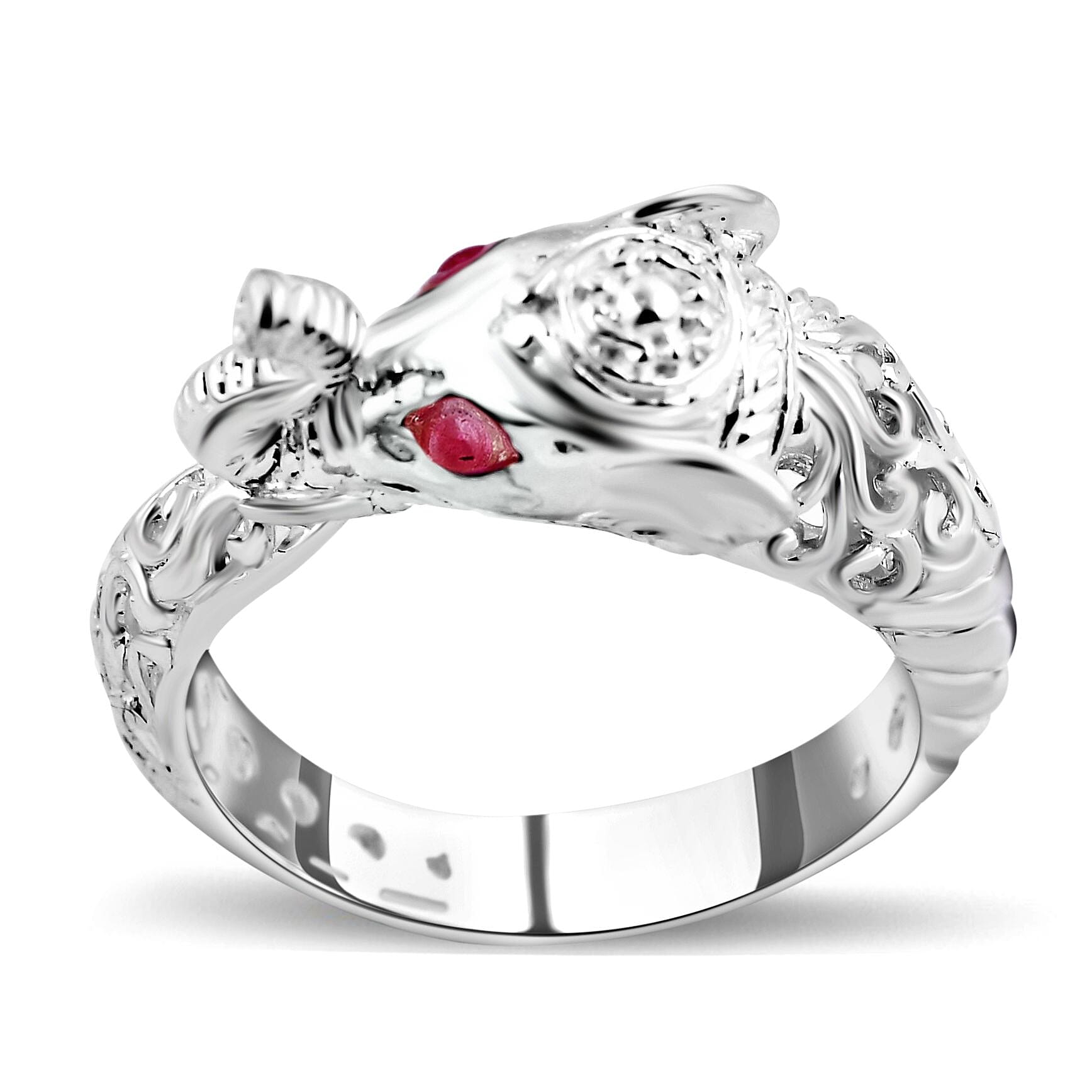 Royal Bali Collection - African Ruby Elephant Ring in Sterling Silver, Silver Wt. 5.10 GM