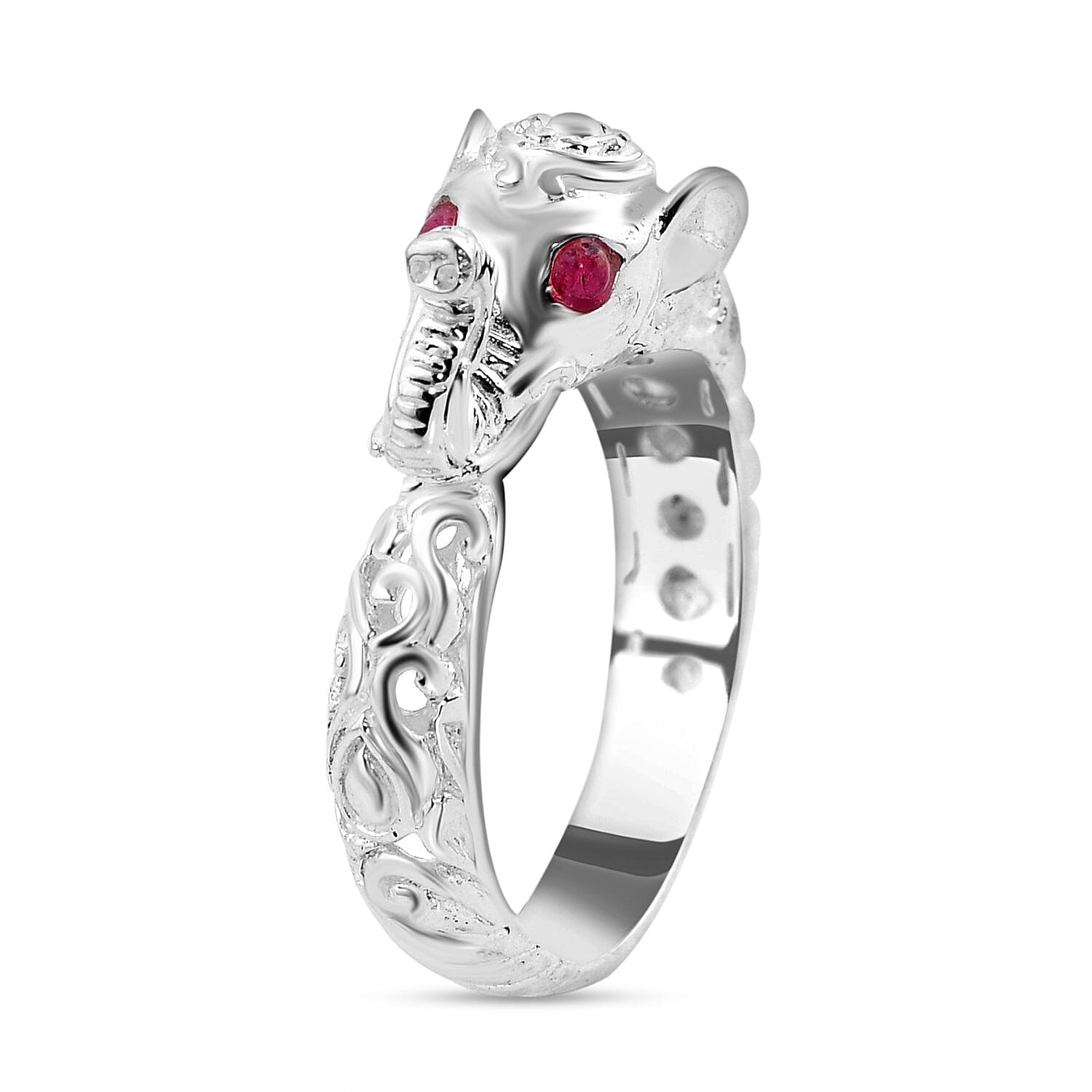 Royal Bali Collection - African Ruby Elephant Ring in Sterling Silver, Silver Wt. 5.10 GM