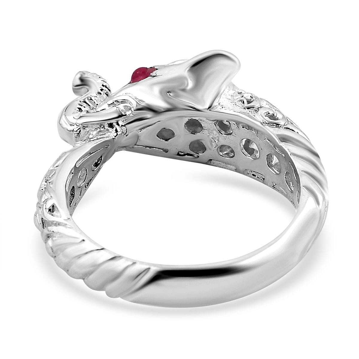 Royal Bali Collection - African Ruby Elephant Ring in Sterling Silver, Silver Wt. 5.10 GM