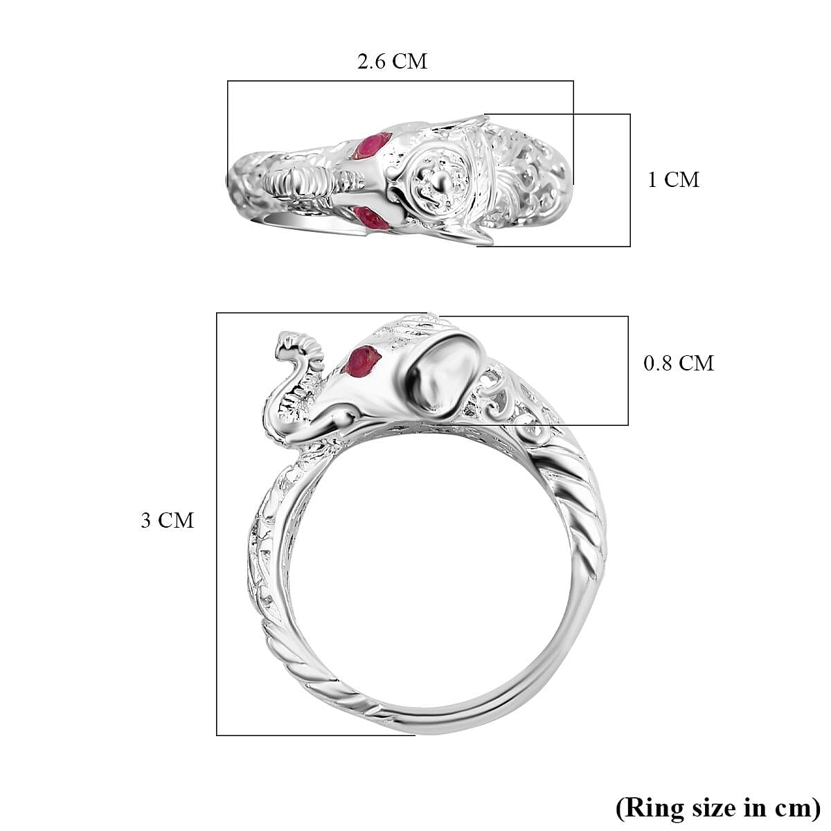 Royal Bali Collection - African Ruby Elephant Ring in Sterling Silver, Silver Wt. 5.10 GM