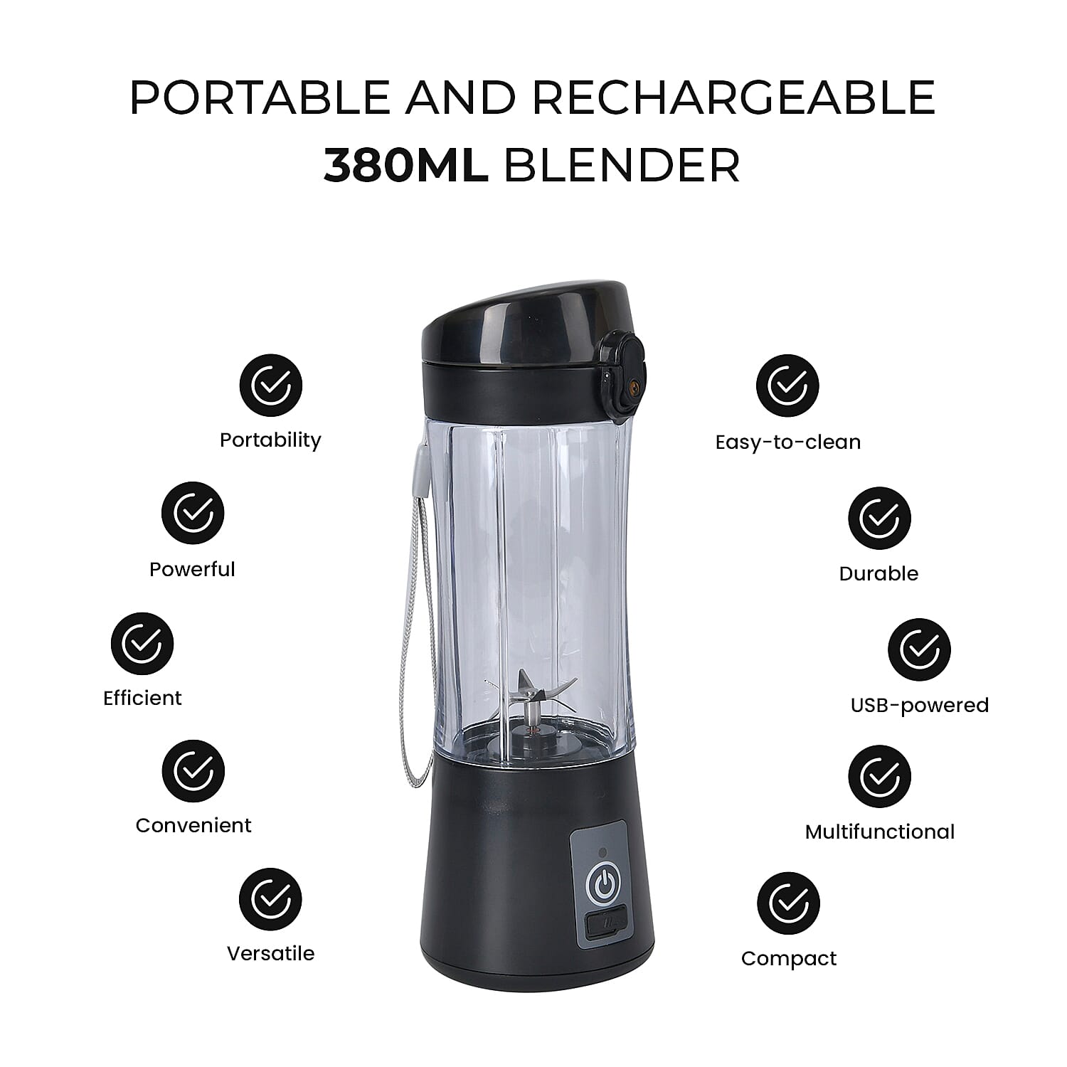 380ml Portable Blender with Detachable Cup - Black
