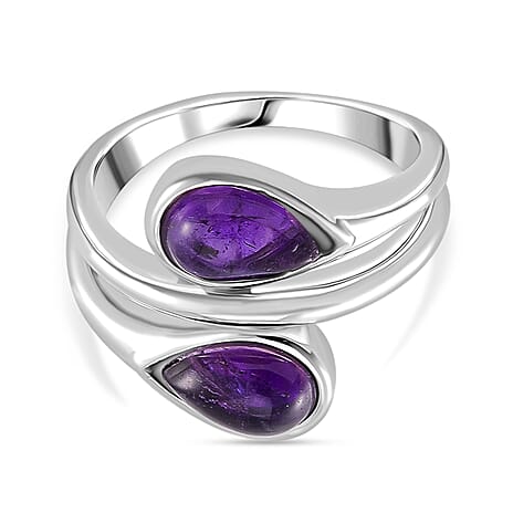 LUCY Q - Drop Collection African Amethyst Ring in Rhodium Overlay Sterling Silver 2.40 Ct.