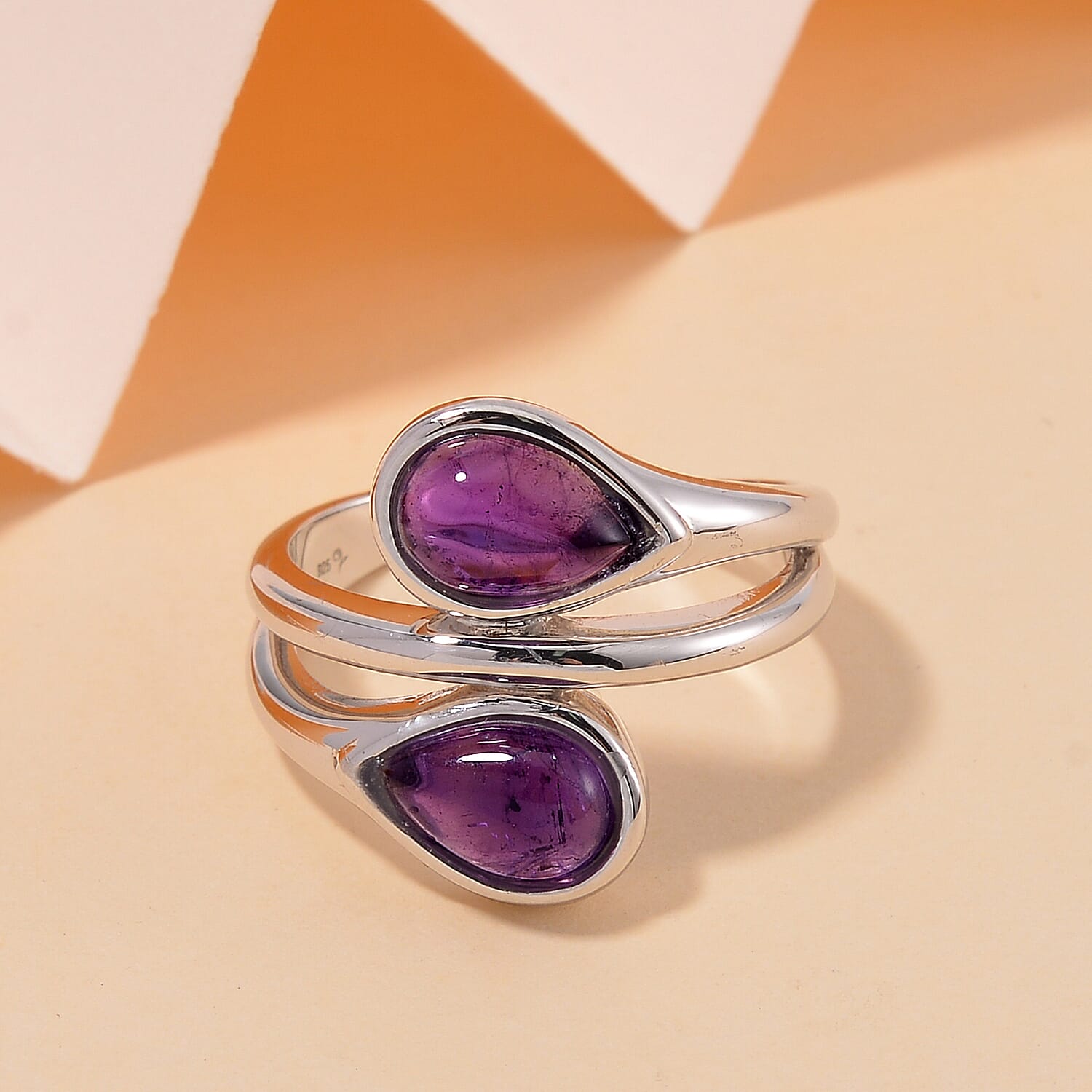 LUCY Q - Drop Collection African Amethyst Ring in Rhodium Overlay Sterling Silver 2.40 Ct.