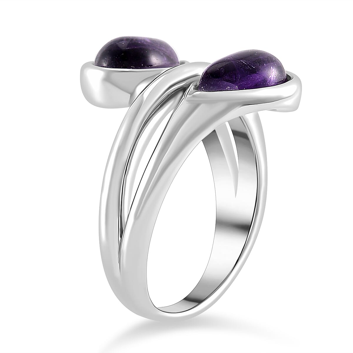 LUCY Q - Drop Collection African Amethyst Ring in Rhodium Overlay Sterling Silver 2.40 Ct.
