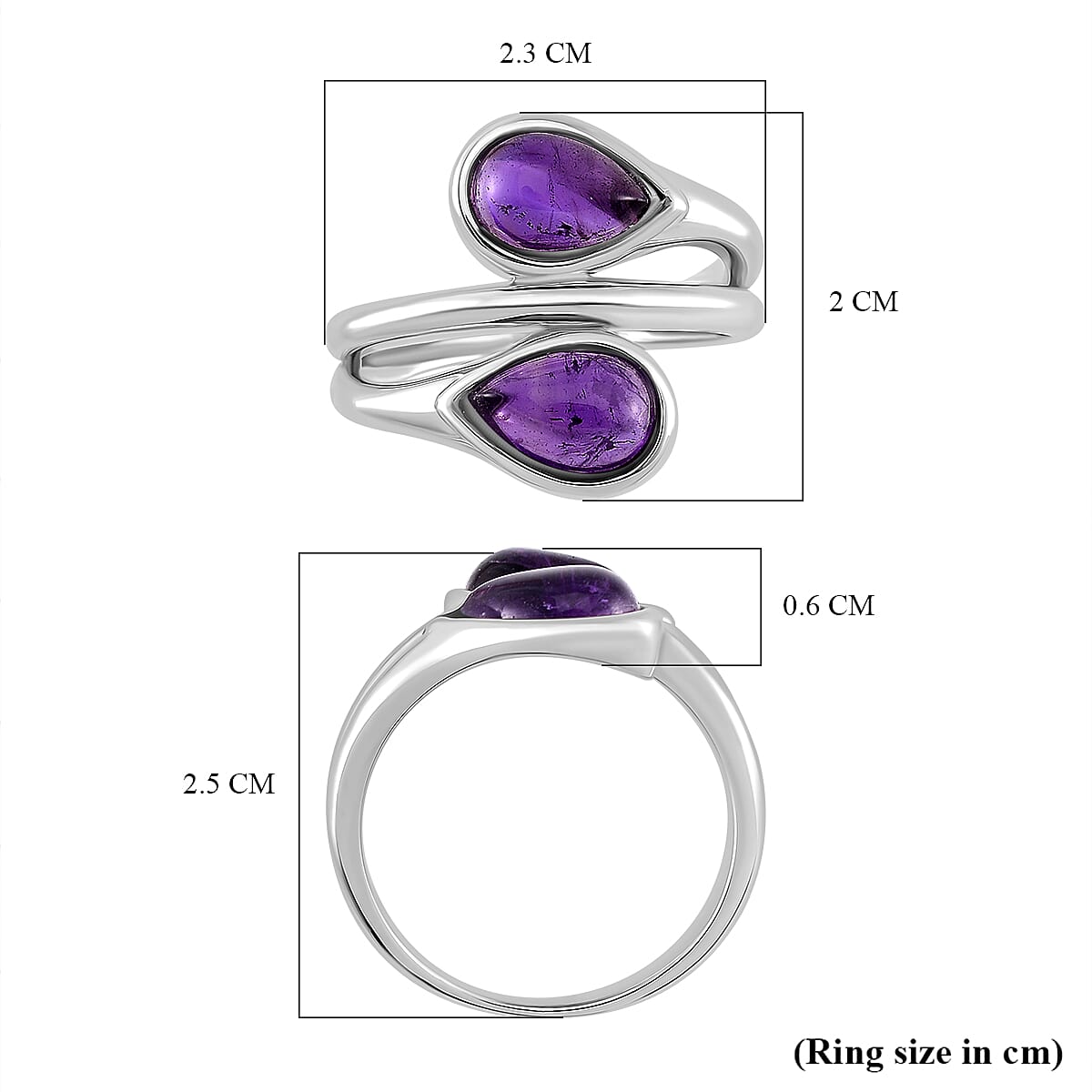 LUCY Q - Drop Collection African Amethyst Ring in Rhodium Overlay Sterling Silver 2.40 Ct.