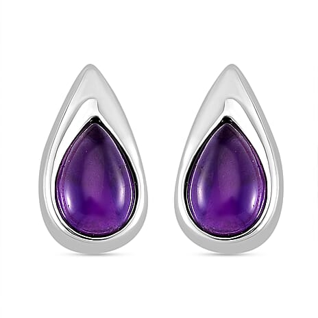 LUCY Q - Drop Collection African Amethyst Earring with Push Back in Rhodium Overlay Sterling Silver 2.40 Ct.