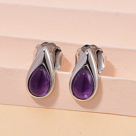 LUCY Q - Drop Collection African Amethyst Earring with Push Back in Rhodium Overlay Sterling Silver 2.40 Ct.