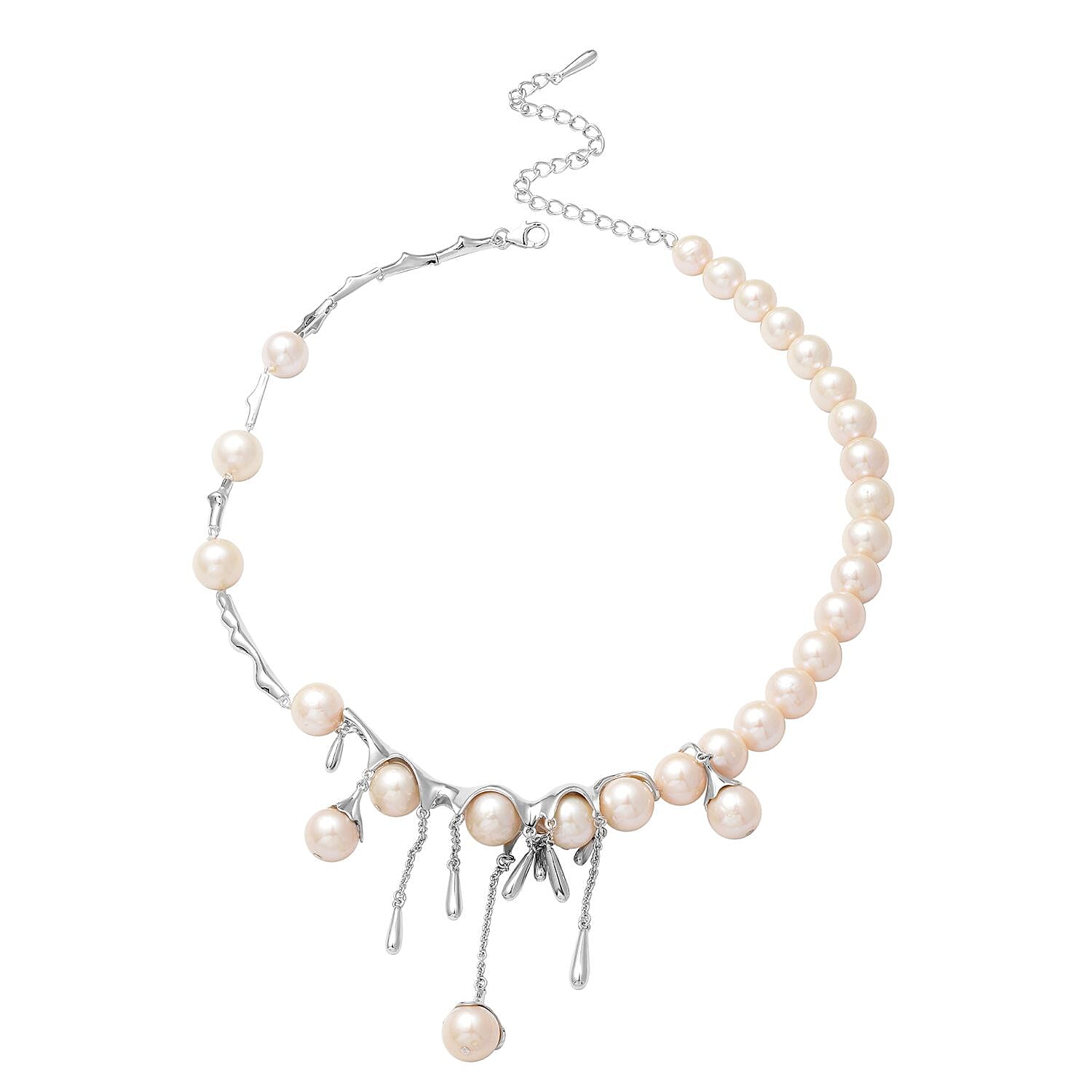 LUCY Q Mega Superfind - Pearl Drop Collection- Designer  White Edison Pearl Necklace (Size - 20) in Rhodium Overlay Sterling Silver 42.00 Ct, Silver Wt. 28.00 Gms.