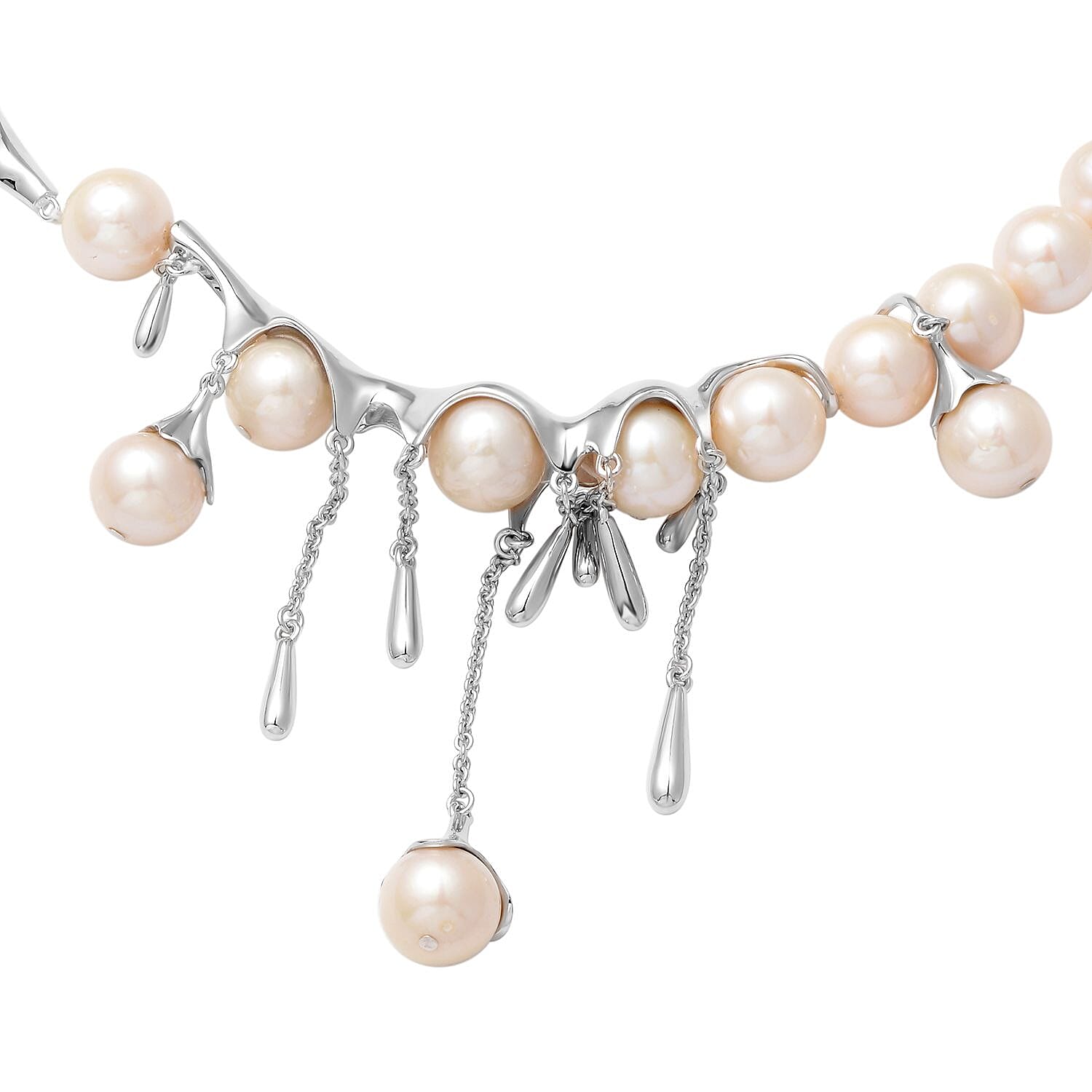 LUCY Q Mega Superfind - Pearl Drop Collection- Designer  White Edison Pearl Necklace (Size - 20) in Rhodium Overlay Sterling Silver 42.00 Ct, Silver Wt. 28.00 Gms.