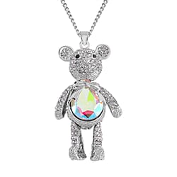 Mystic, White and Black Austrian Crystal Teddy Bear Necklace (Size 24) in SIlver Tone