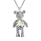 Purple, White and Black Austrian Crystal Teddy Bear Necklace (Size 24 Inch) in SIlver Tone