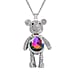 Mystic, White and Black Austrian Crystal Teddy Bear Necklace (Size 24) in SIlver Tone