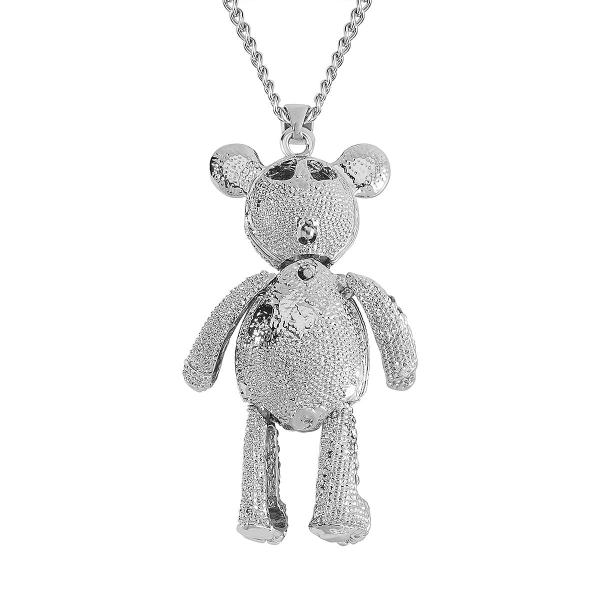 Mystic, White and Black Austrian Crystal Teddy Bear Necklace (Size 24) in SIlver Tone