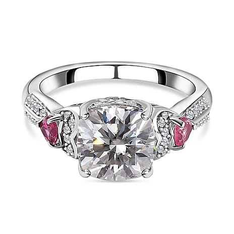 The Vintage - Moissanite, Pink Tourmaline & Natural Zircon Ring in Platinum Overlay Sterling Silver 3.07 Ct.