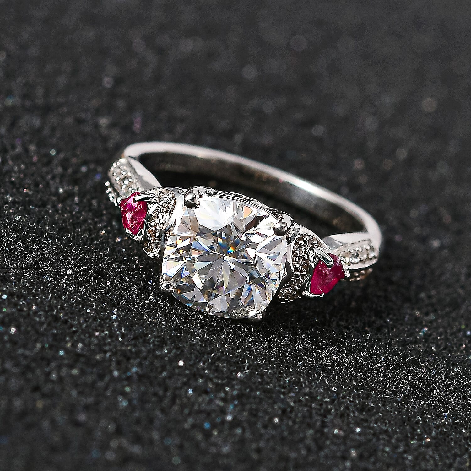 The Vintage - Moissanite, Pink Tourmaline & Natural Zircon Ring in Platinum Overlay Sterling Silver 3.07 Ct.