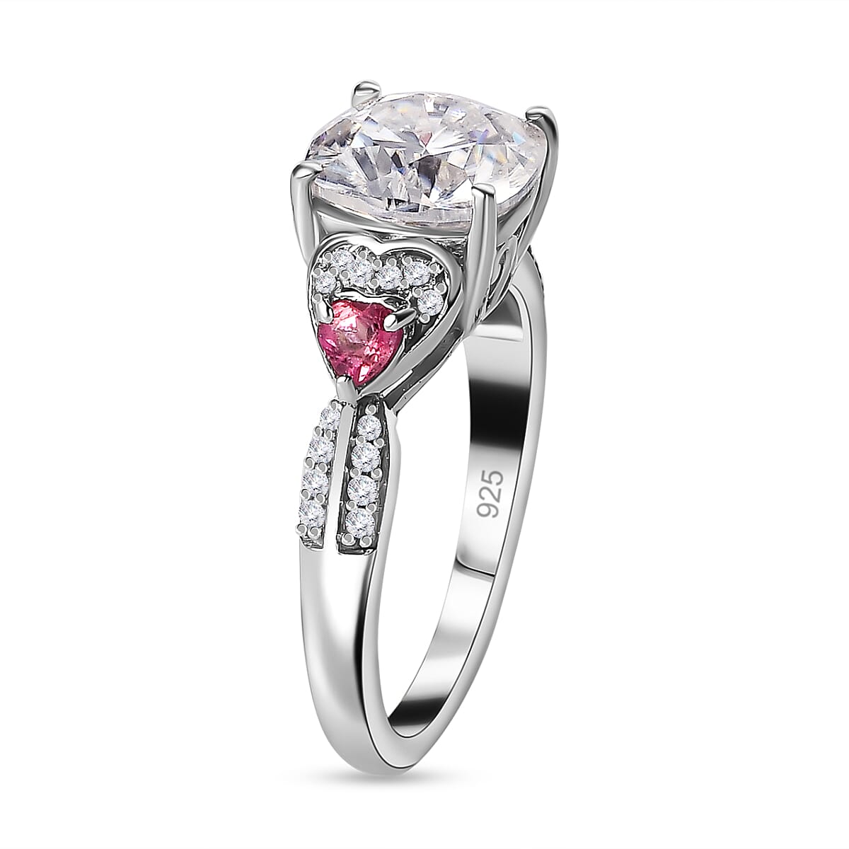 The Vintage - Moissanite, Pink Tourmaline & Natural Zircon Ring in Platinum Overlay Sterling Silver 3.07 Ct.