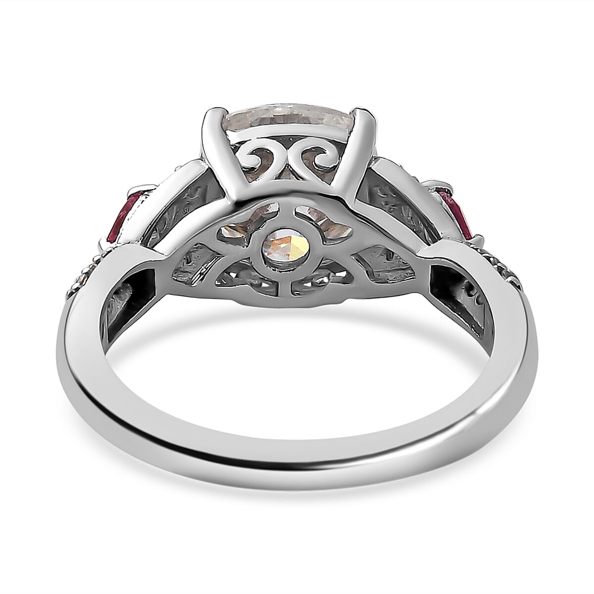 The Vintage - Moissanite, Pink Tourmaline & Natural Zircon Ring in Platinum Overlay Sterling Silver 3.07 Ct.