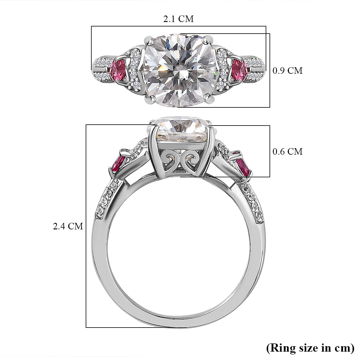 The Vintage - Moissanite, Pink Tourmaline & Natural Zircon Ring in Platinum Overlay Sterling Silver 3.07 Ct.