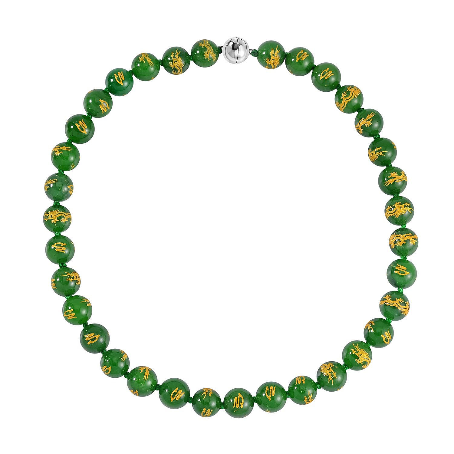  Green Jade Necklace (Size - 20) in Rhodium Overlay Sterling Silver 670.00 ct 670.000 Ct.