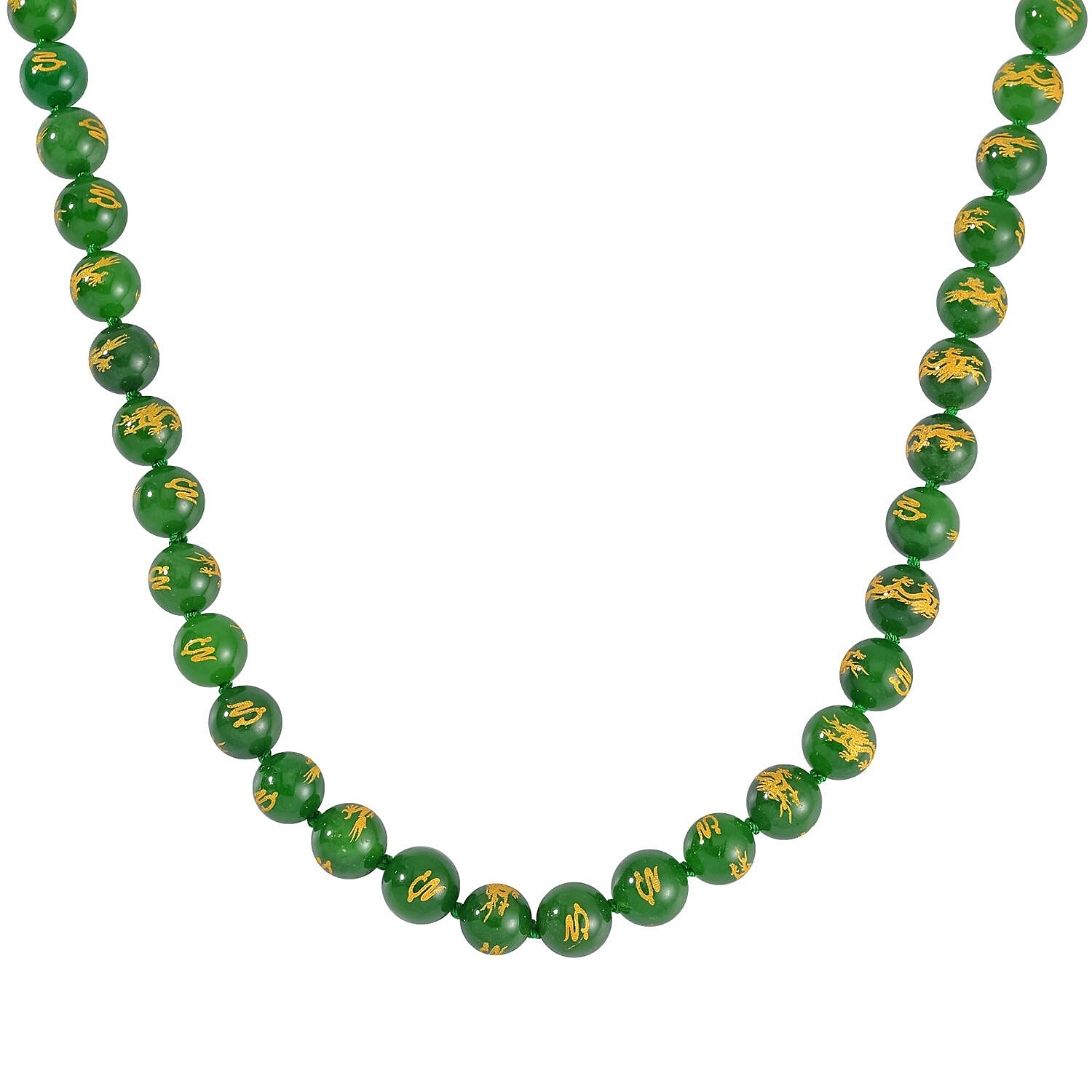  Green Jade Necklace (Size - 20) in Rhodium Overlay Sterling Silver 670.00 ct 670.000 Ct.