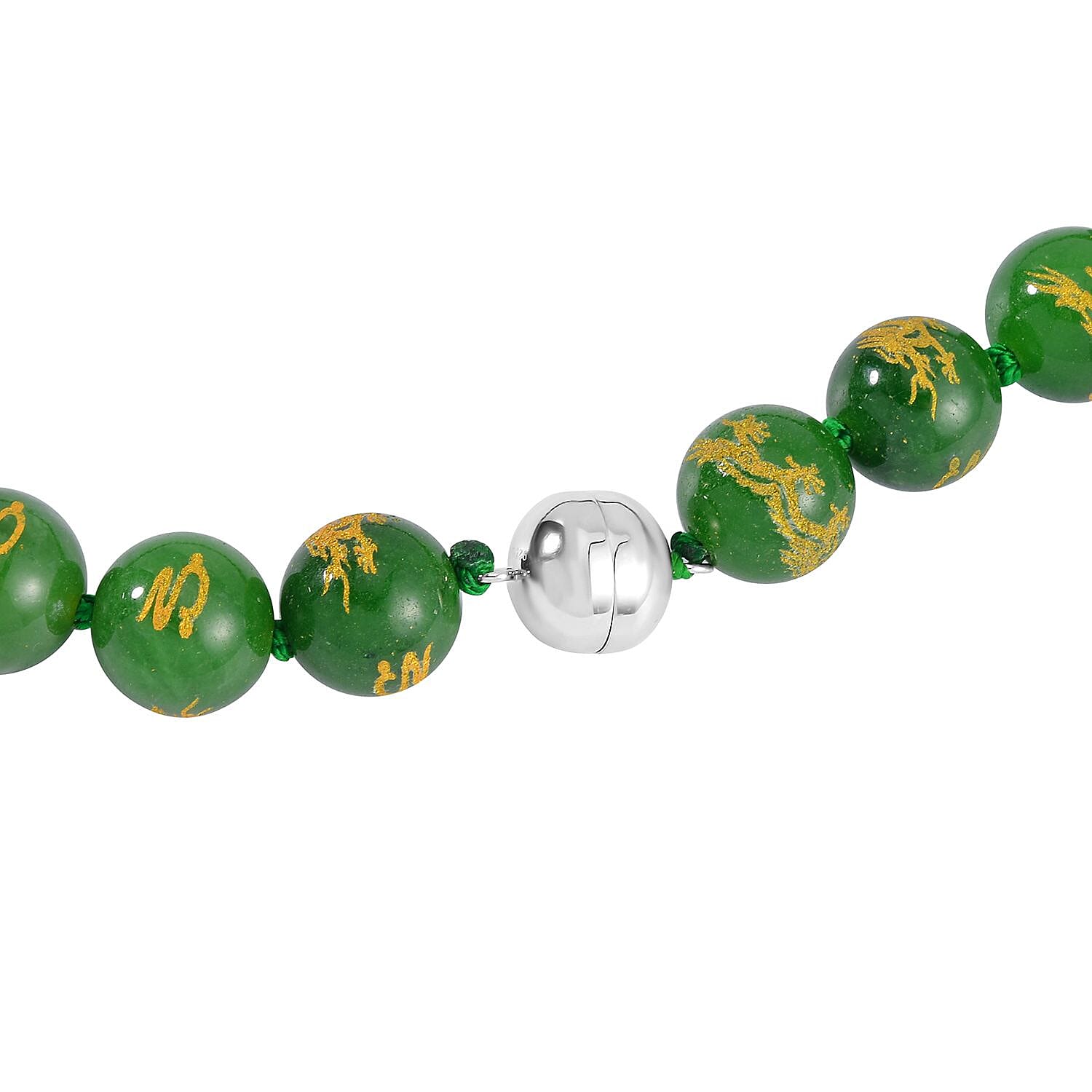  Green Jade Necklace (Size - 20) in Rhodium Overlay Sterling Silver 670.00 ct 670.000 Ct.
