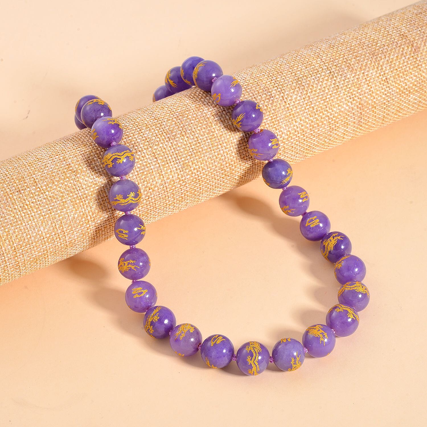 Purple Jadeite Jade Dragon Engraved Necklace (Size - 20) in Rhodium Overlay Sterling Silver 670.00 Ct.