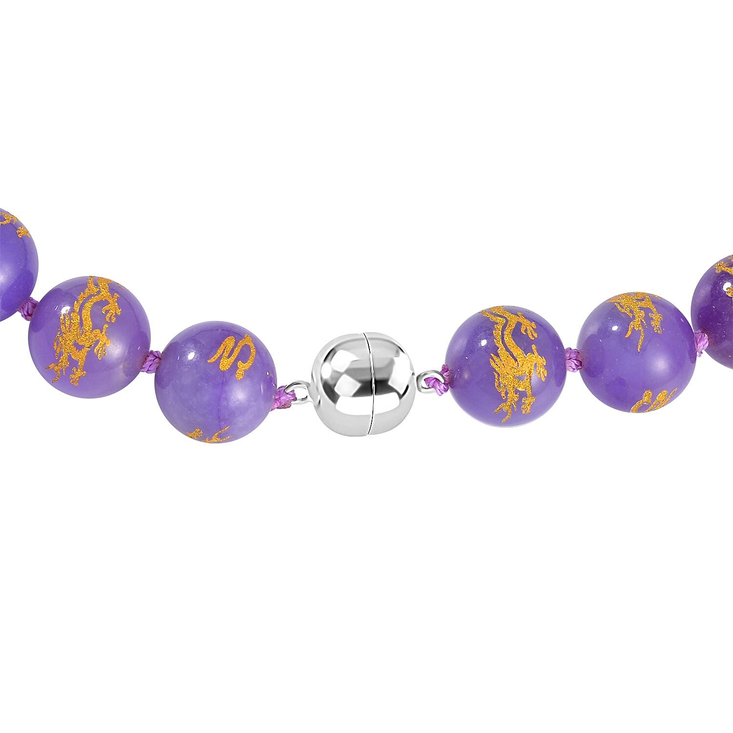 Purple Jadeite Jade Dragon Engraved Necklace (Size - 20) in Rhodium Overlay Sterling Silver 670.00 Ct.