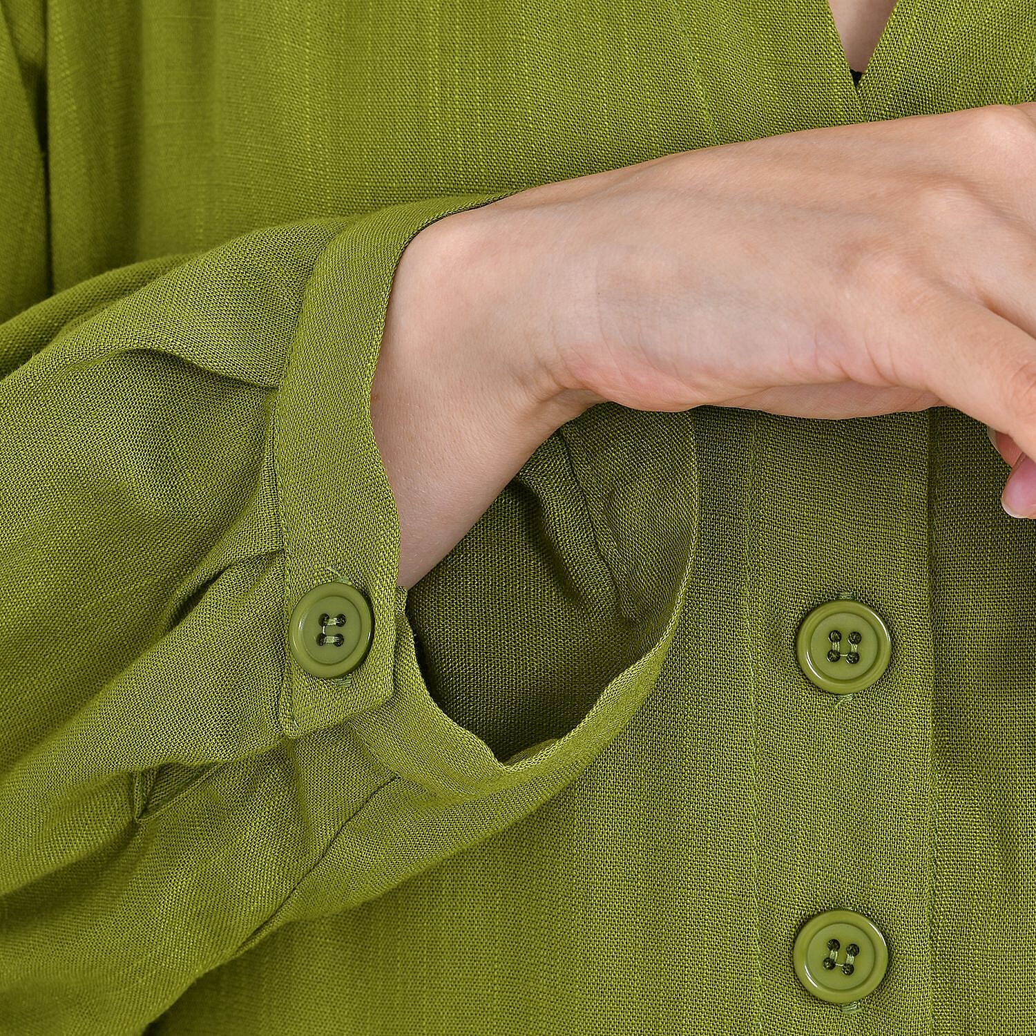 100% Bamboo Rayon Button Down Boho Tiered Dress (One Size) - Green