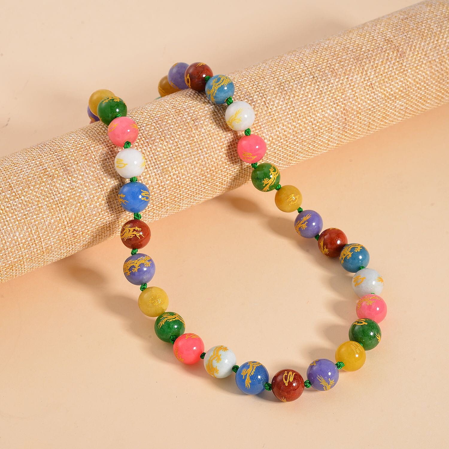 Multi Color Jadeite Jade Dragon Engraved Necklace (Size - 20) with Extender Magnetic Lock in Rhodium Overlay Sterling Silver 670.00 Ct.