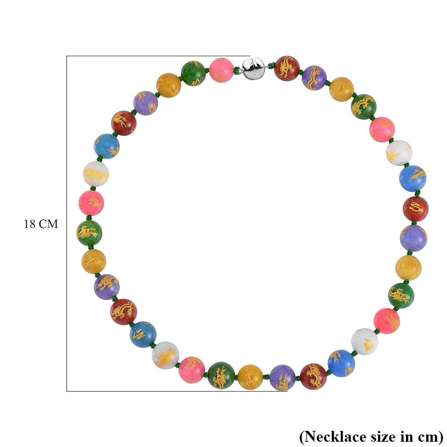 Multi Color Jadeite Jade Dragon Engraved Necklace (Size - 20) with Extender Magnetic Lock in Rhodium Overlay Sterling Silver 670.00 Ct.