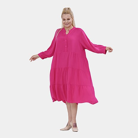 Manchester Closeout Deal 100% Viscose Tiered Dress (One Size 8 TO 20) - Pink