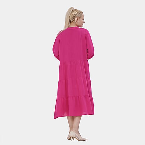 Manchester Closeout Deal 100% Viscose Tiered Dress (One Size 8 TO 20) - Pink