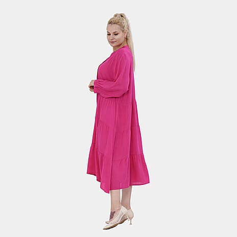 Manchester Closeout Deal 100% Viscose Tiered Dress (One Size 8 TO 20) - Pink
