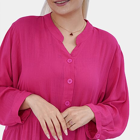 Manchester Closeout Deal 100% Viscose Tiered Dress (One Size 8 TO 20) - Pink