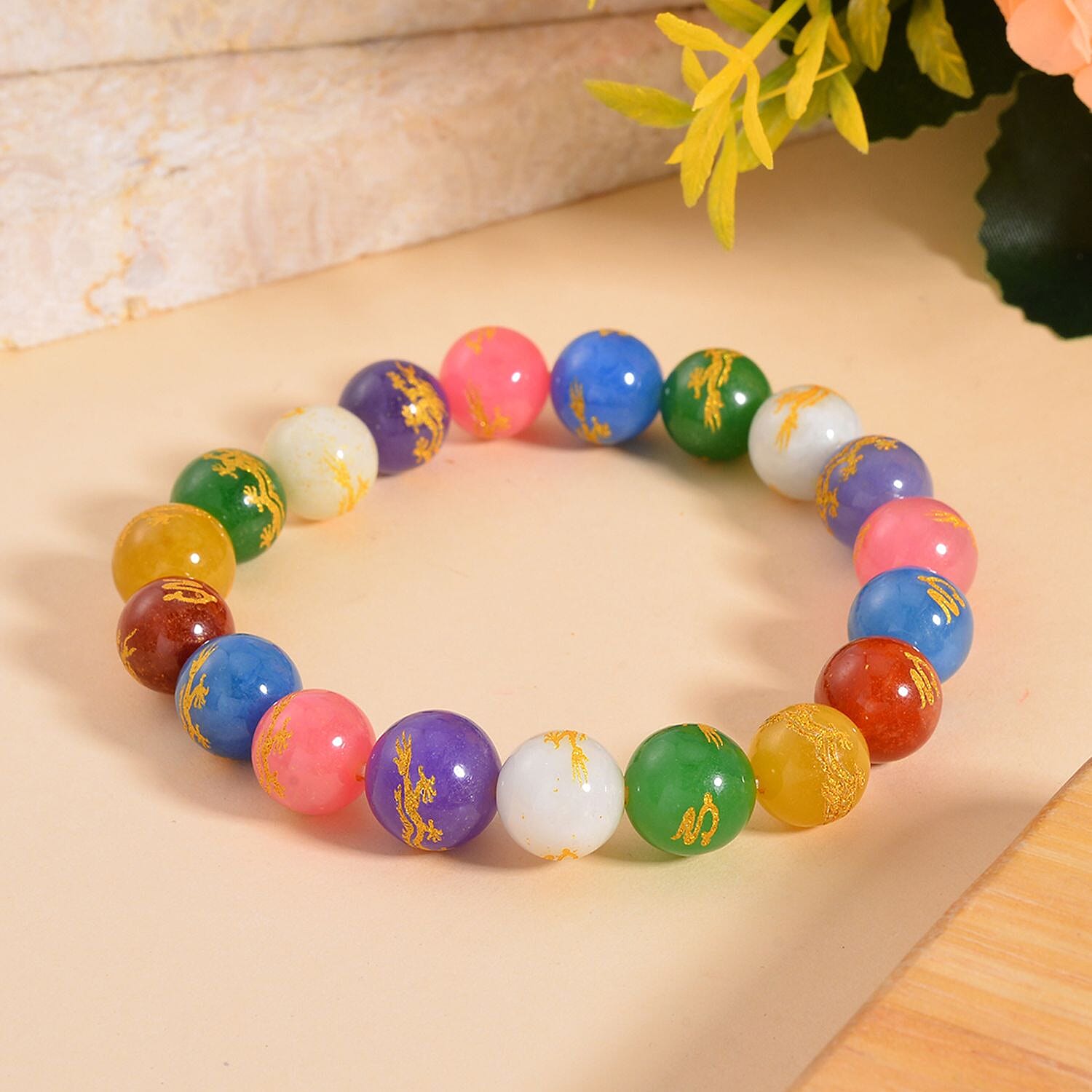 Multi Color Jadeite Jade Beads Stretchable Bracelet (6.5-7.5) 170.00 Ct.