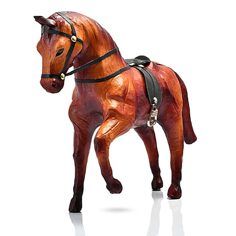 Handcrafted Pure Leather Trotting Horse Figurine (Size 30x27x10 cm) - Horse