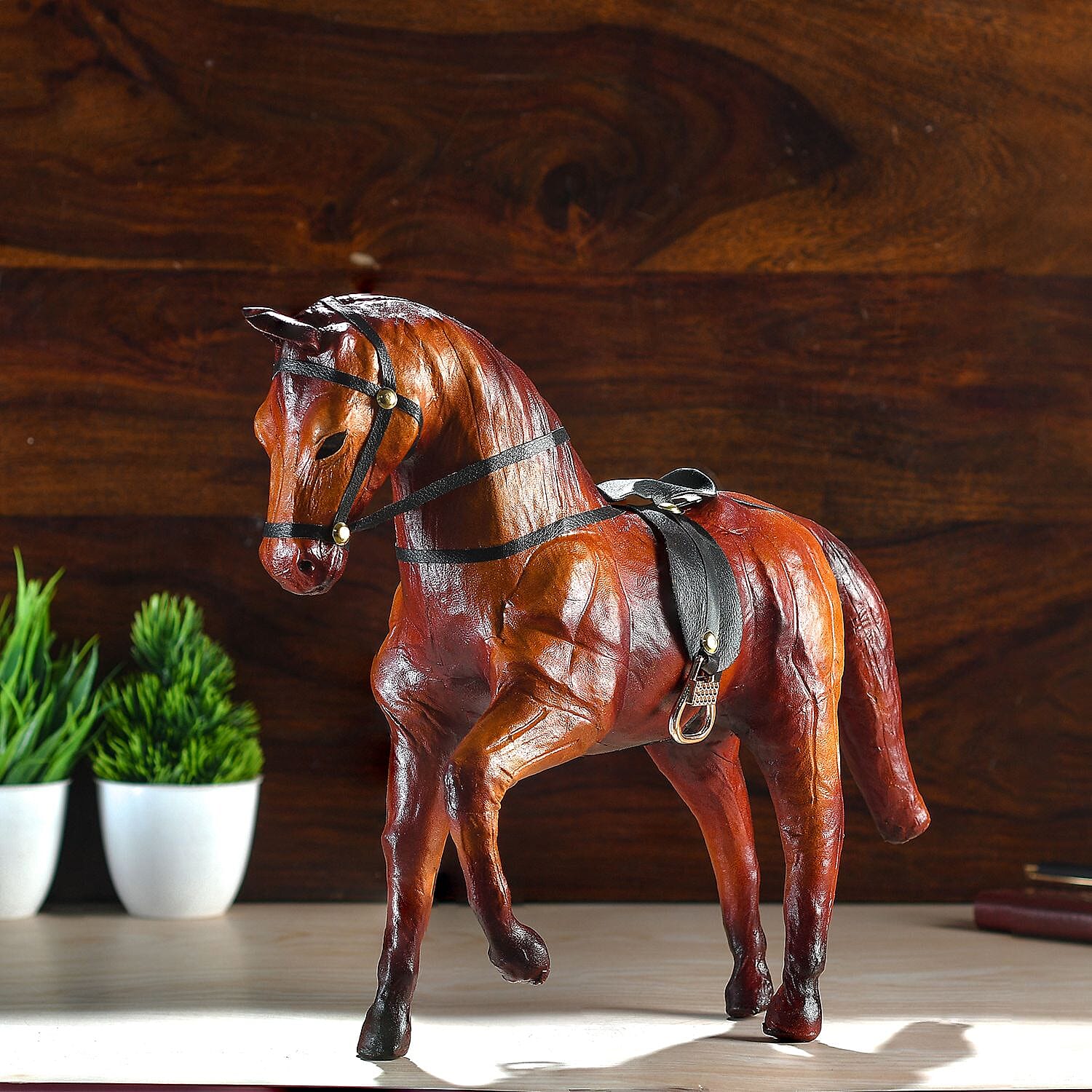 Handcrafted Pure Leather Trotting Horse Figurine (Size 30x27x10 cm) - Horse