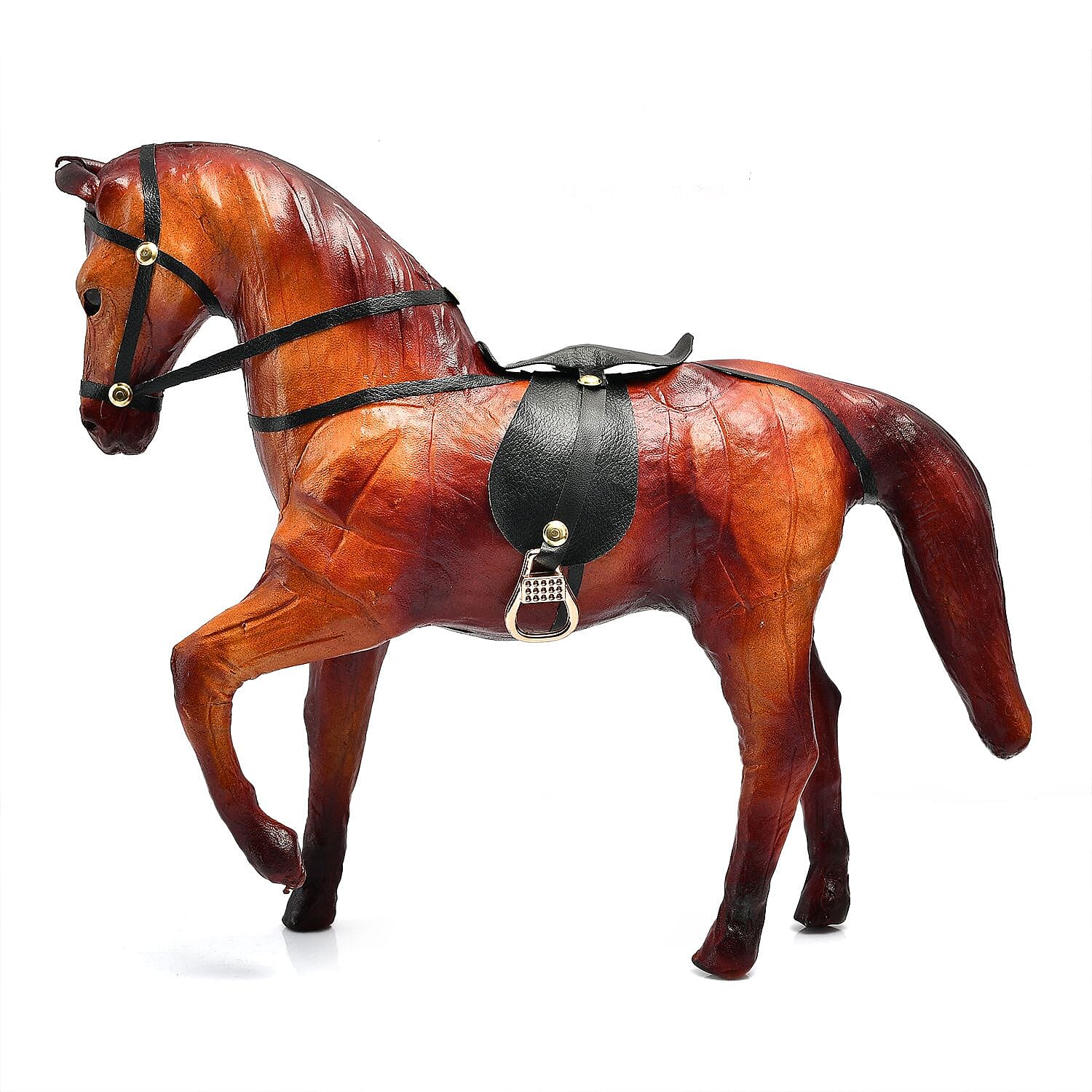 Handcrafted Pure Leather Trotting Horse Figurine (Size 30x27x10 cm) - Horse