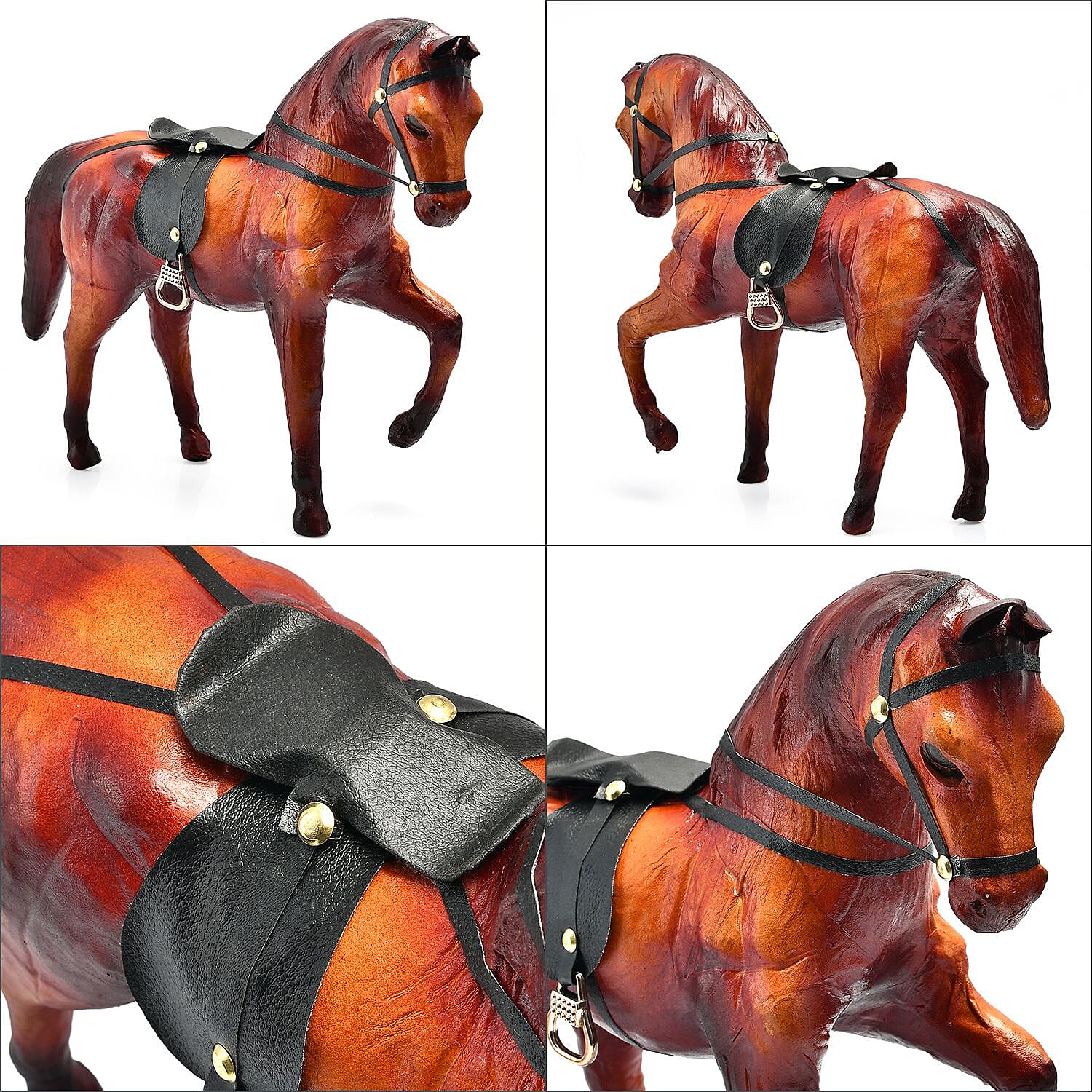 Handcrafted Pure Leather Trotting Horse Figurine (Size 30x27x10 cm) - Horse